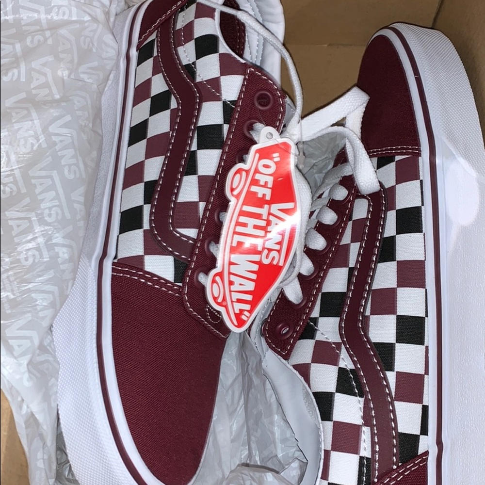 Maroon/burgundy checkered vans